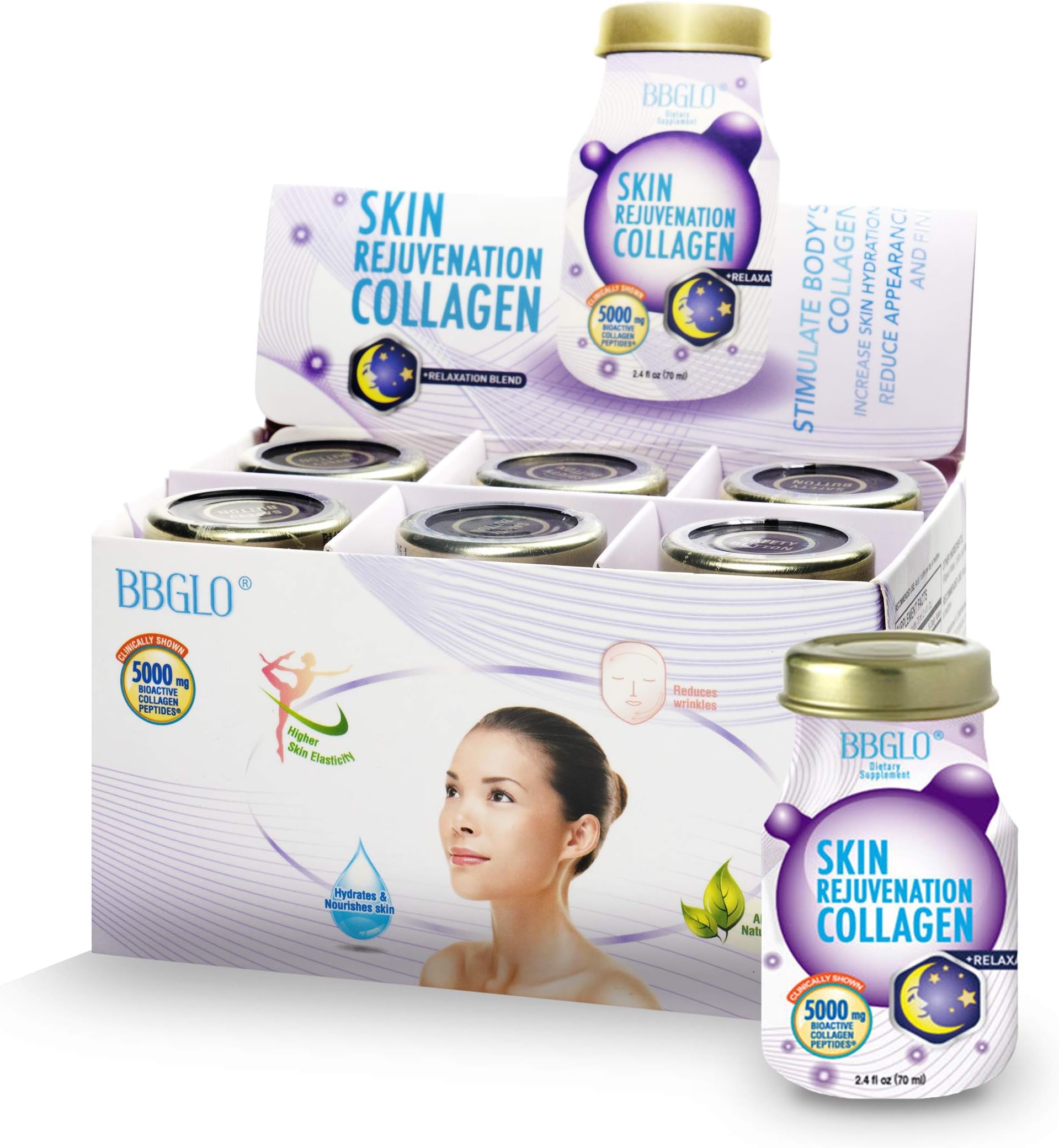 Skin Rejuvenation Collagen Drink - Anti Aging Complex, 2.4 fl. Oz (6 Bottles, Relaxation)