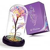 Childom Valentines Gifts for Her,Birthday Gifts for Women,Valentines Day Flowers Gifts for Mom,Women,Her,Wife,Grandma,Light Up Rose in Glass Dome,Colorful Rainbow Mothers Day Flowers for Delivery