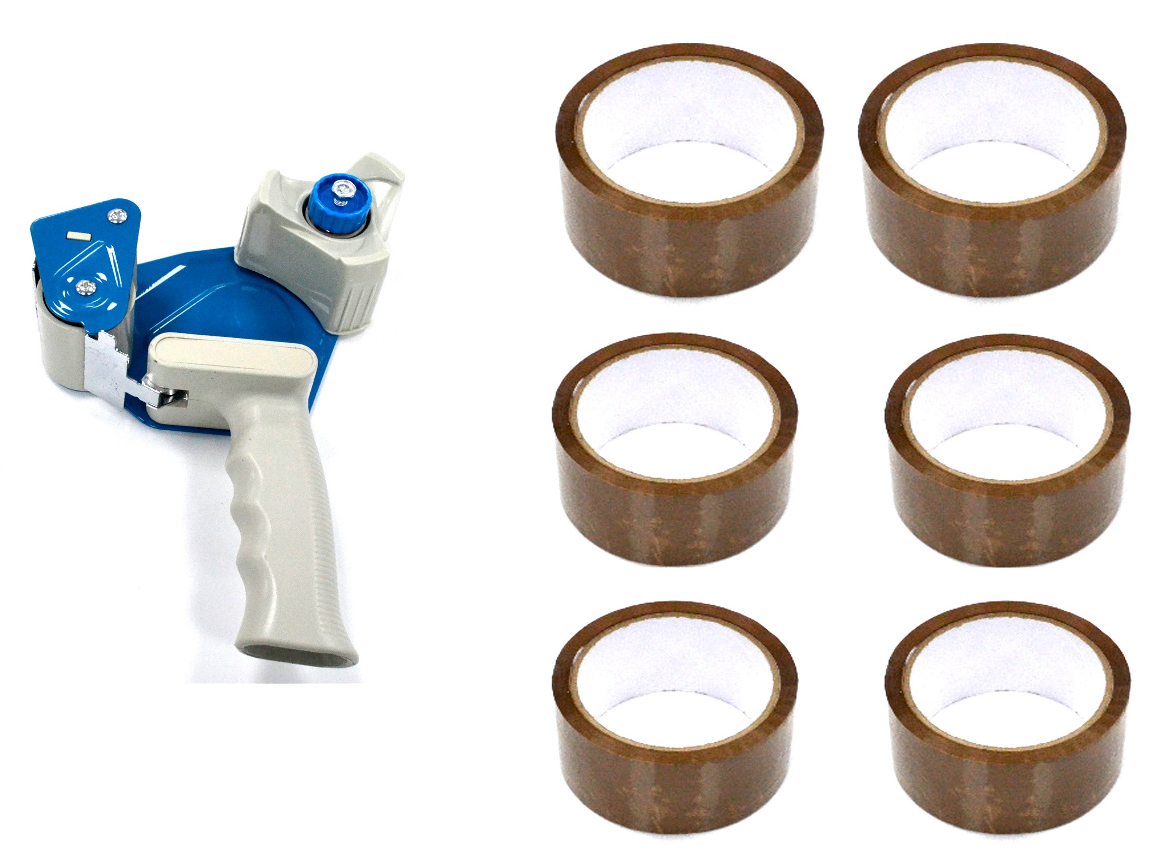 SHINE Heavy Duty Weight Sellotape Dispenser Gun Coming With 6 Free Rolls of Tape (TAPE DISPENSER + 6 BROWNTAPE)