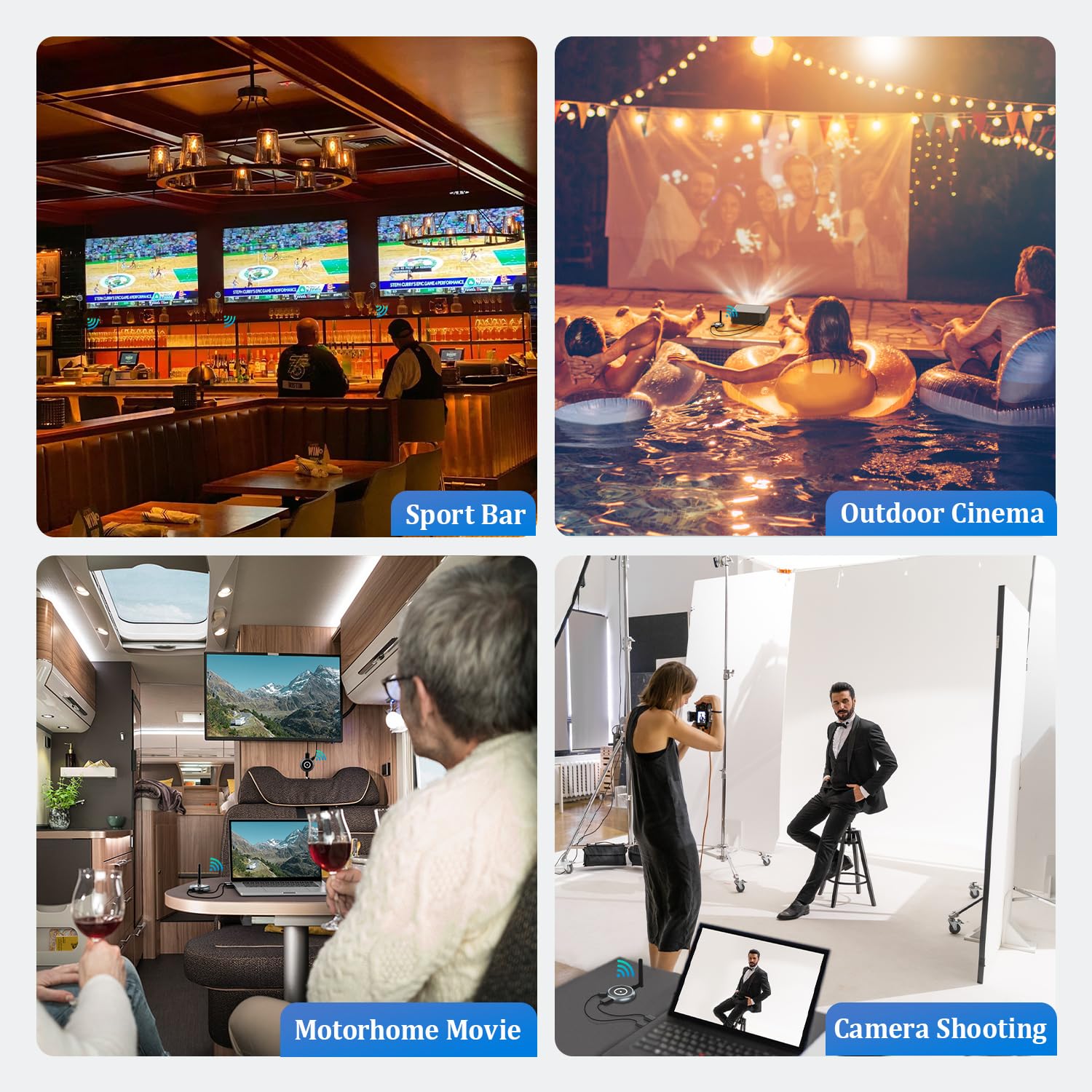 AIMIBO Wireless HDMI Transmitter and 3 Receivers, 165FT(50M) Plug & Play HDMI Wireless Multiple TVs Extender with App Mirror, 5.8G @60Hz for Streaming from Laptop, Camera, TV Box, Neflix to Displays