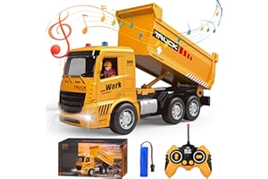 lausomile RC Dump-Truck Toy for Toddlers Boys Age 3-5 4-7,Remote-Control-Construction-Vehicle Toys with Rechargeable Batteries Metal Bed and Light/Music Christmas Birthday Gifts for Kids Girls 8-12