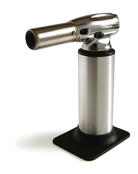 Mastrad Kochbrenner Pro Version, nachfüllbar, Edelstahl, Sicherheitsschloss, anpassbare Flamme, kulinarischer Brenner, Creme 