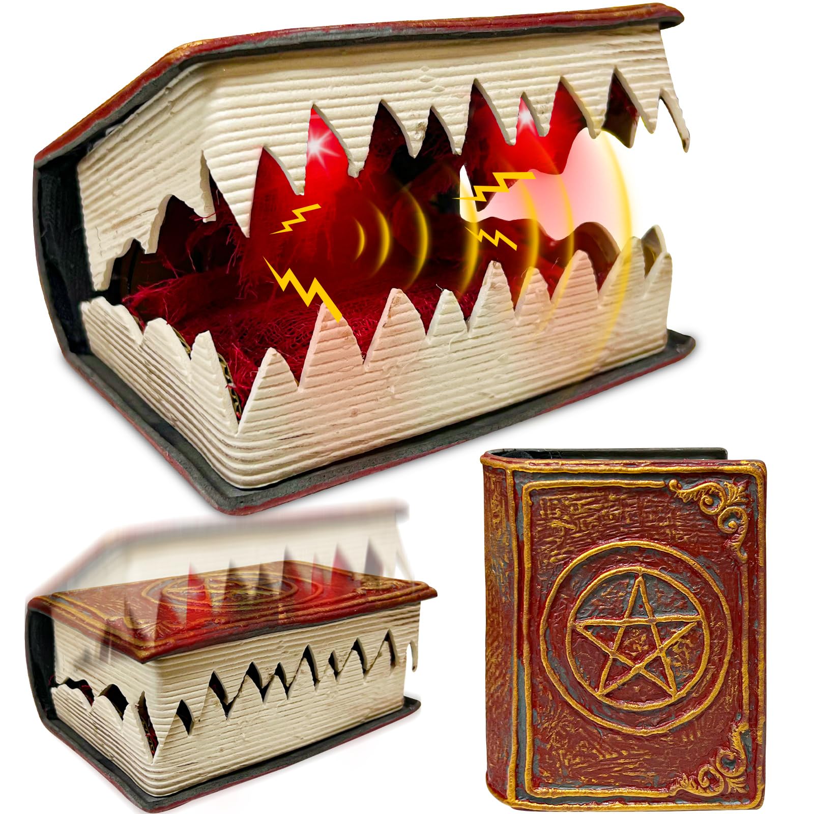 Photo 1 of [ Sound & Motion Activated ] Opening & Closing Spell Book Halloween Animatronic Decorations Indoor, Battery Operated Hocus Pocus Book Props with 2 LED Lights for Halloween Party Favors Haunted House