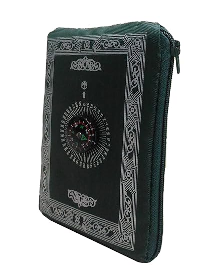 Clarastar Pocket Prayer Mat Portable,Travel Friendly With Compass. Light Thin Muslim/Islamic Janamaz With Qibla Finder (Dark Green)