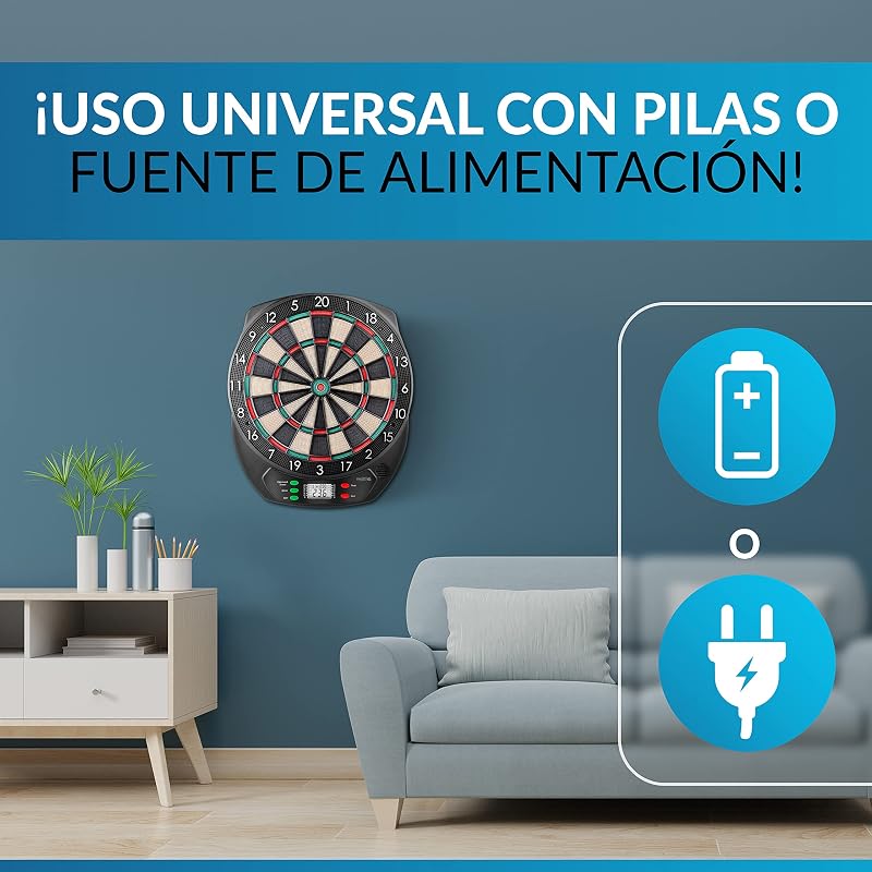 Diana electrónica - Juego de Diana con 6 Dardos de Punta Suave [utilizables sin Cables] - Diana innovadora con 65 variaciones - [para 1-8 Jugadores]