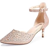 IDIFU Women's IN2 Candice Wedding Rhinestones Sequins Low Kitten Heels Pumps Dress Evening Shoes for Women Bridal Bride