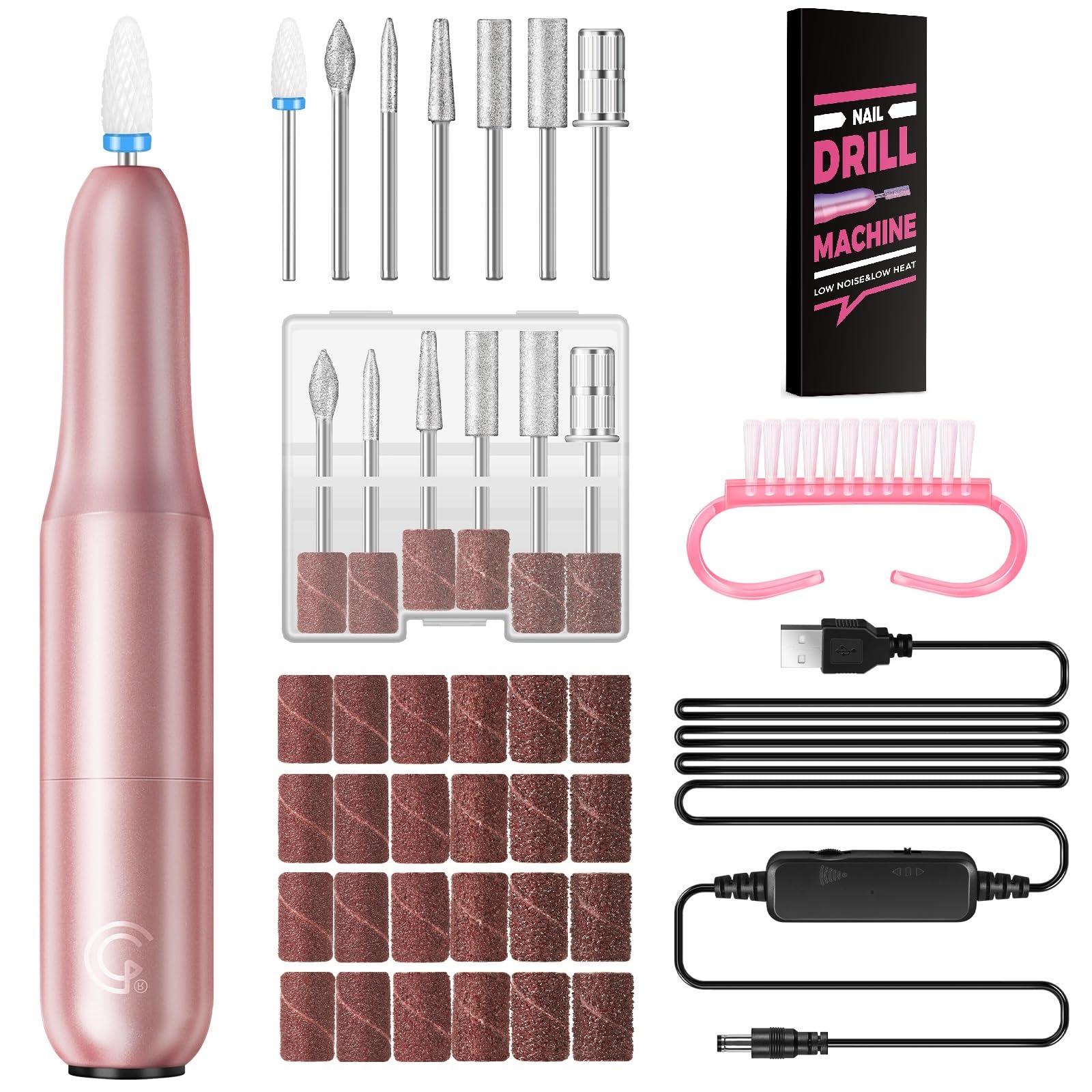 PEACECOLOR ネイルマシン 電動ネイルマシン 7PCネイルビット付け 電動爪やすり ネイルオフマシーン ネイルケア 爪磨き 甘皮処理 角質除去 ジェルネイル オフ ネイルドリル セルフネイル プロ用 初心者商品画像