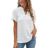 Blooming Jelly Womens Dressy Casual Blouse White V Neck Chiffon Shirts Short Sleeve Tops Summer Business Outfits