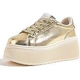 LUCKY STEP Women's Platform Fashion Sneakers Classic Wedge Canvas Casual Low Top Retro Walking Shoes