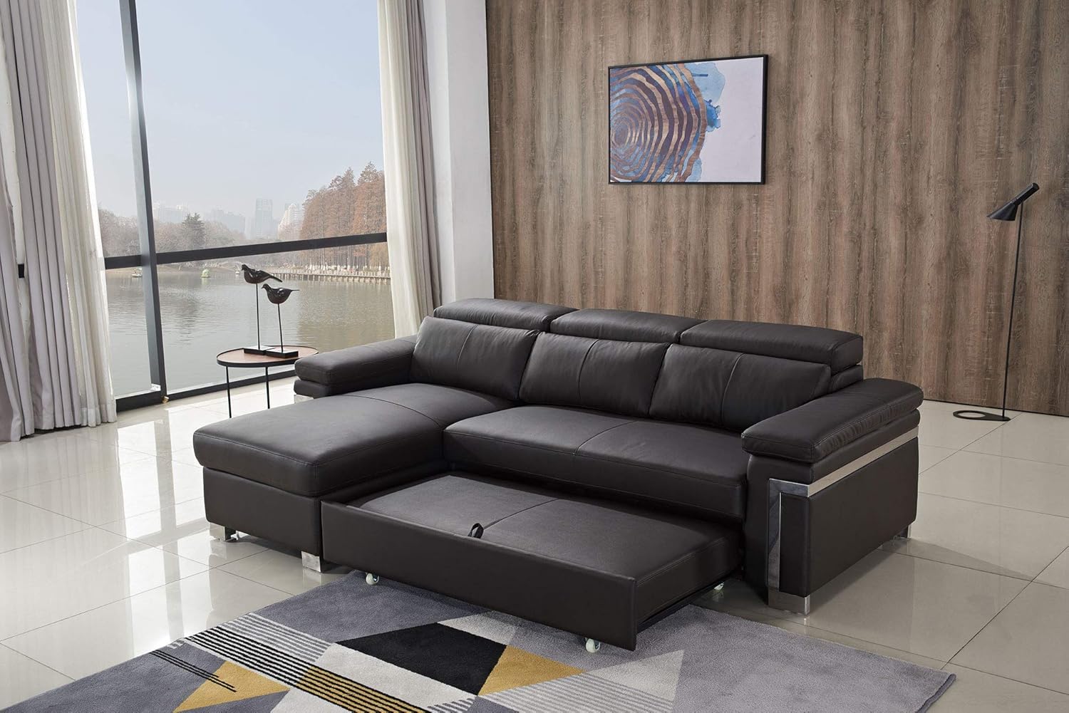 FUNRELAX Black Corner Sectional Sofas Set Leather Pull-Out Futon Couch Sofa Sleeper Bed with Storage Chaise L Shaped Living Room Furniture Set for Small Space,Modern Furniture,Left Facing: Kitchen & Dining