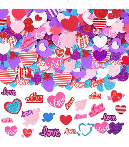 LyfLux 360 Pcs Heart Foam Stickers - Glitter, Self-Adhesive, 3 Sizes & Colors For Valentine's Crafts
