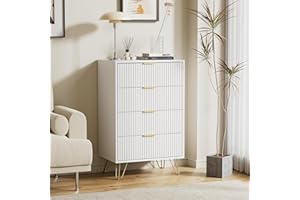 Furniway White Dresser for Bedroom, Modern Wide Dresser with Gold Pulls and 4 Drawers for Bedroom, Closets, 15.7" D x 23.6" W x 37.4" H