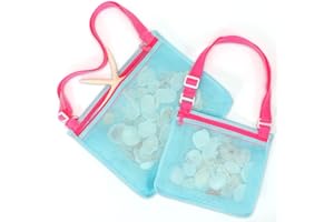 Tagitary Beach Toys Mesh Bag Beach Shell Bags Sand Toys for Picking Shells, Pool Bag with Zipper Beach Vacation Essentials Gift Including 2PCS of Different Size for Kids and Parents(Only Bags)