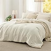 Bedsure Queen Comforter Set, Ivory Soft Prewashed Bedding for All Seasons, 3 Pieces GentleSoft™ Bed Set, 1 Lightweight Comforter (90"x90") and 2 Pillowcases (20"x26")