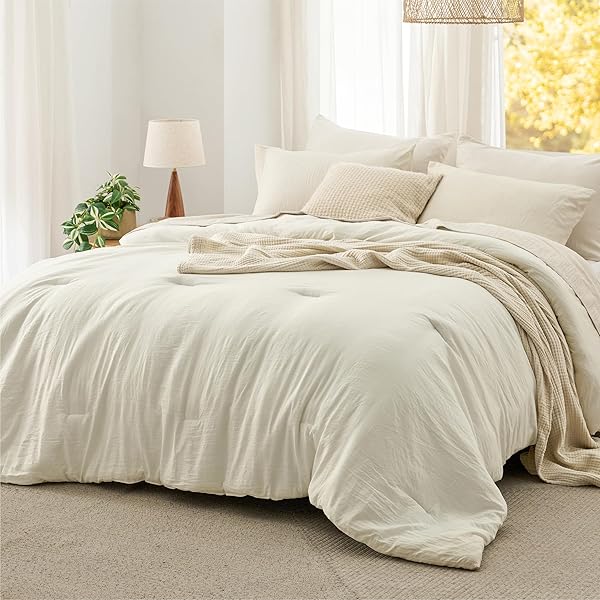 BEDSURE CALIFORNIA KING COMFORTER SET, IVORY SOFT PREWASHED BEDDING FOR ALL SEASONS, 3 PIECES GENTLESOFT™ BED SET, 1 LIGHTWEIGHT COMFORTER (104″X96″) AND 2 PILLOWCASES (20″X36″)