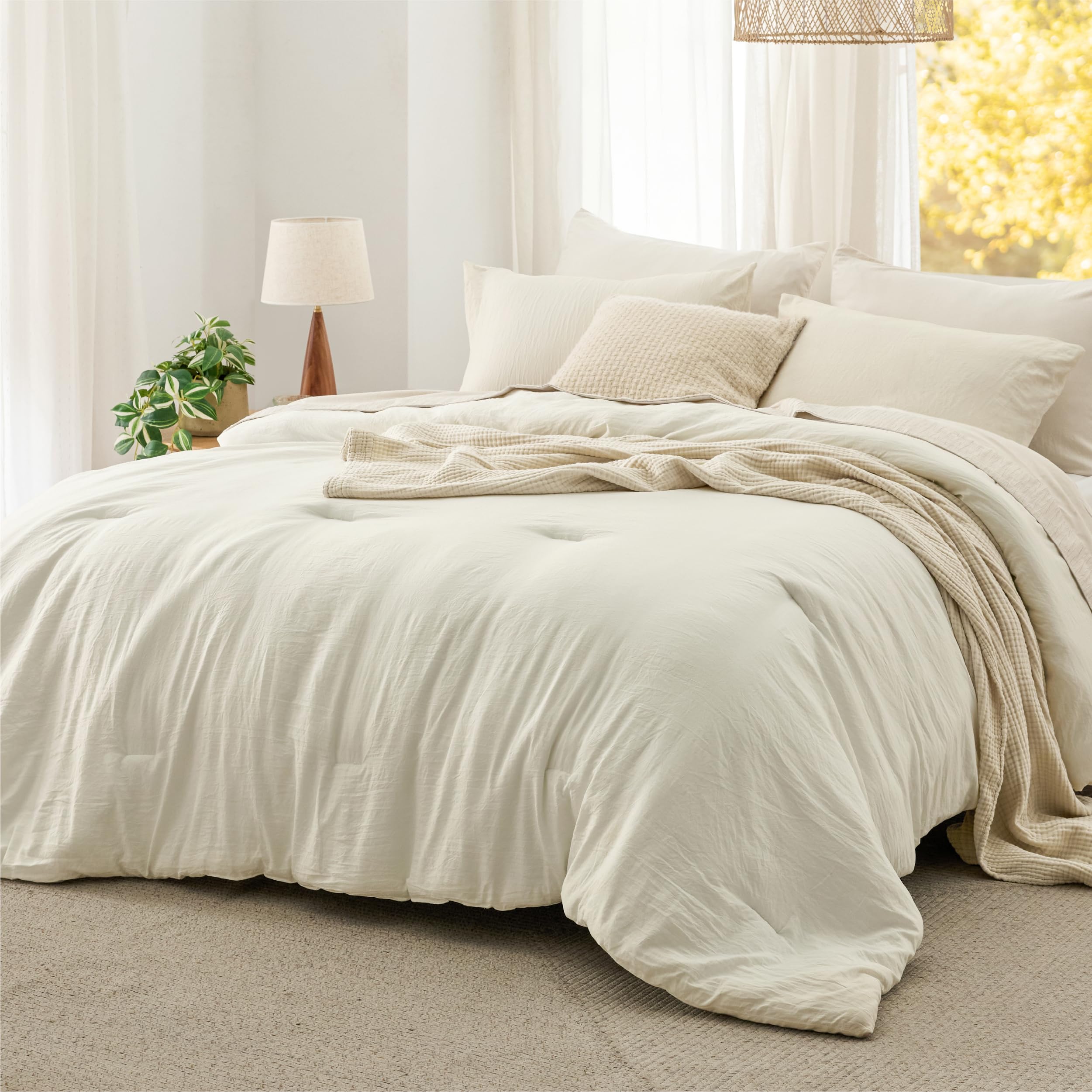 Bedsure King Comforter Set, Ivory Soft Prewashed Bedding for All Seasons, 3 Pieces GentleSoft™ Bed Set, 1 Lightweight Comforter (104"x90") and 2 Pillowcases (20"x36")