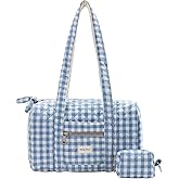 Molly Moon Tote Bag for Women, Small Gingham Tote Bag with Coin Purse, Mini Duffle Bag for Gym, Work, Travel, Quilted Cotton Shoulder Bag for Women, Moms, Sisters Blue
