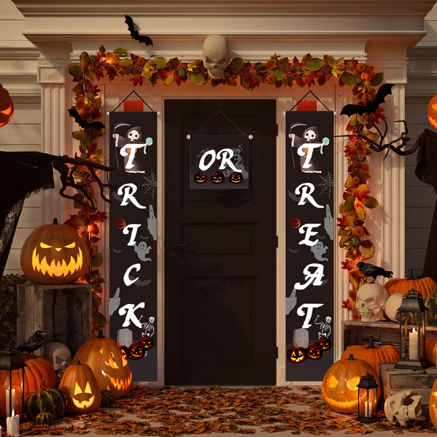 Halloween Decorations, Halloween Outdoor Banners | Trick or Treat Banner Halloween Signs for Front Door Display or Indoor Home Decor | Porch Decorations | Halloween Welcome Signs