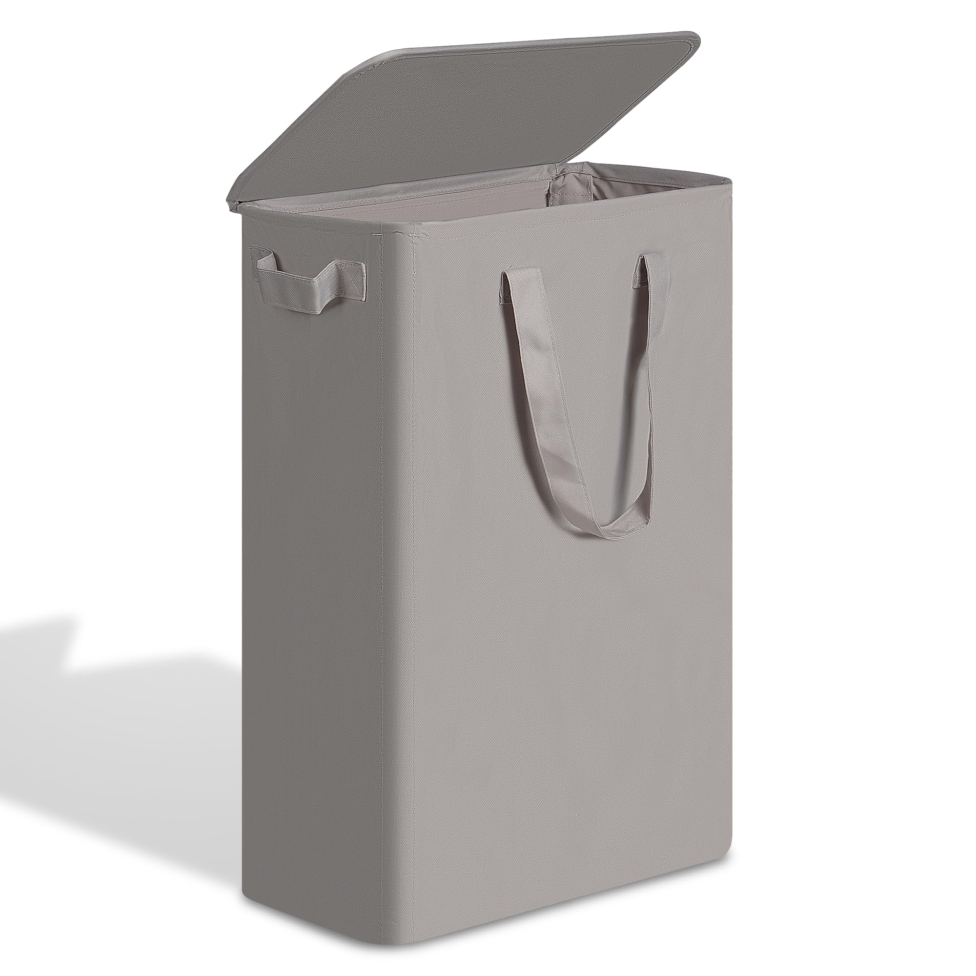 Photo 1 of efluky Slim Laundry Basket with Lid, Narrow Laundry Hamper with Handles, Collapsible Dirty Clothes Hamper, Tall Laundry Bin for Laundry Room, Dorm and Bedroom, 55L Grey