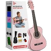 Pyle 30-Inch Beginner Acoustic Guitar Kit, 6-String Classical Style Travel Guitar for Kids &amp; Adults - Includes Shoulder Strap, Strings, Picks, Tuning Pitch Pipe &amp; Storage Gig Bag, Handcrafted Wood