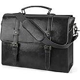 Leather Mens Messenger Bag Vintage 15.6 Inch Waterproof Leather Laptop Briefcase Large Satchel Shoulder Bag Retro Office College Computer Laptop Bag, Black