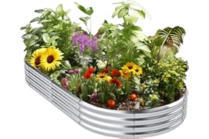MISAGI Galvanized Raised Garden Bed Outdoor,Oval Large Metal Garden Bed Planter Box, Raised Beds for Gardening,Silver(8×4×1ft)