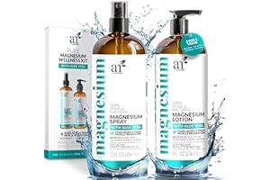 ArtNaturals Magnesium Oil Spray 12 oz + Body Massage Lotion Set 8oz for Feet & Sleep - Extra Strength Cream Ultra-Pure, Relief & Relaxation, Muscle Health Leg & Joint Care Topical Non Itch