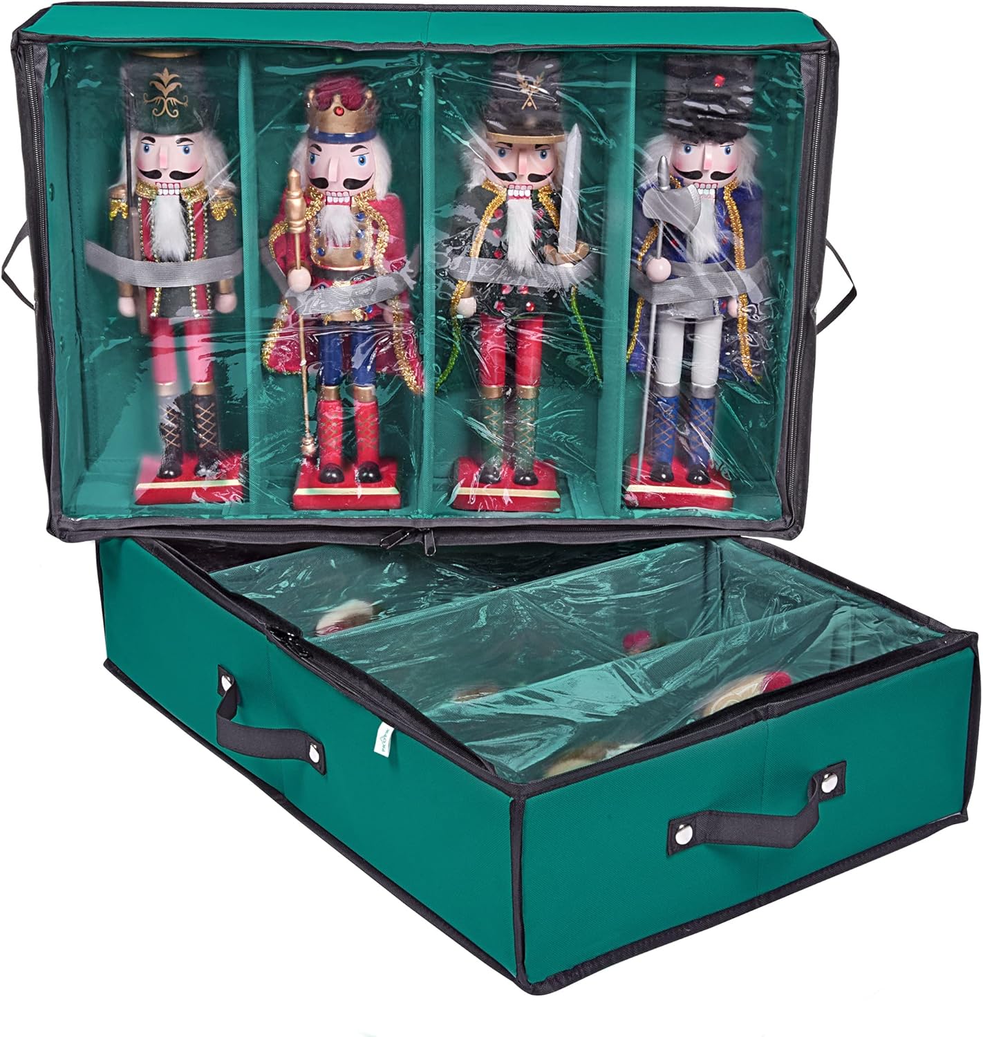 Nutcrackers - ProPik 2 Pack Portable Christmas Figures Storage Box - Each Holds 4 Figurines up to 16inches - Large Adjustable Christmas Nutcracker Decorations Storage Containers - Clear Top, Foldable Design Xmas Decor Accessories Boxes (Green)