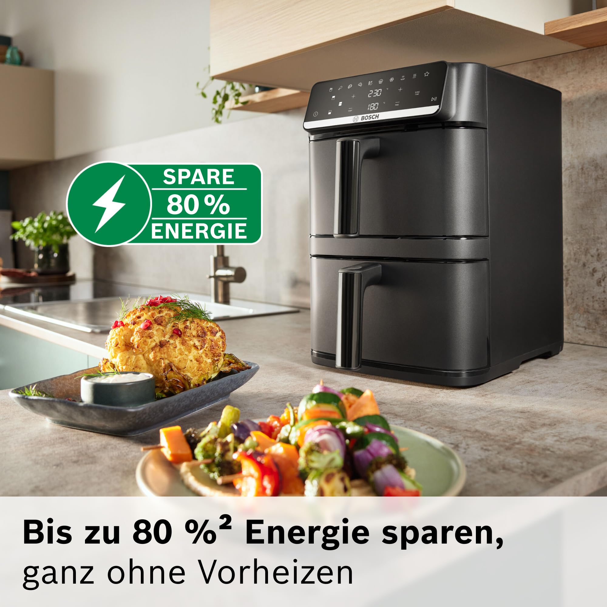 Bosch Serie 6 XXL Heißluftfritteuse, 12 L Doppelkammer, platzsparend, 6 Programme, PFAS frei, schwarz, AirFryer Serie 6, MAFD661B0 5