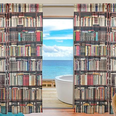 Emoya Voile Curtains Books On Bookshelf Vintage Sheer Curtain Rod