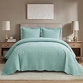 CHIXIN Oversized Cotton Bedspread King Size - Real Stitching - Luxury Quilted Bedding Cover for All Season, Reversible, Ultra Soft, Lightweight, 3 Piece, Seaglass