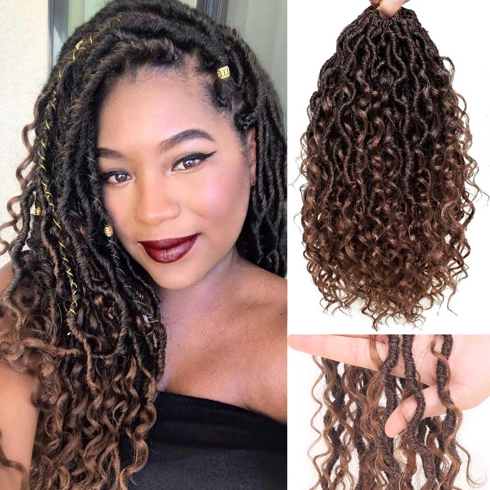 Xtrend 10Inch 8 Packs River Faux Locs Crochet Hair With Curly Hair In Middle And Ends 14Strands/pack Pre-Looped Crochet Braids Messy Bohemian Fuax Locs Hair Extensions T30# — image 1