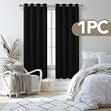 Deconovo Solid Thermal Insulated Blackout Curtain 52x72 Black One Panel view 3