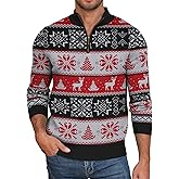 NITAGUT Mens Ugly Christmas Sweaters Funny Graphic Quarter Zip Sweaters Long Sleeve Knitted Pullover Sweaters