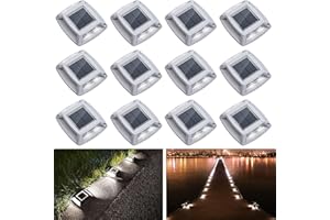 ETETALE Solar Driveway Lights 12 Pack, Solar Powered IP68 Waterproof Dock Lights, 4 LED Driveway Markers Deck Light for Dock, Pathway, Walkway, Sidewalk, Garden, Yard, Stair, Marine Use (White)