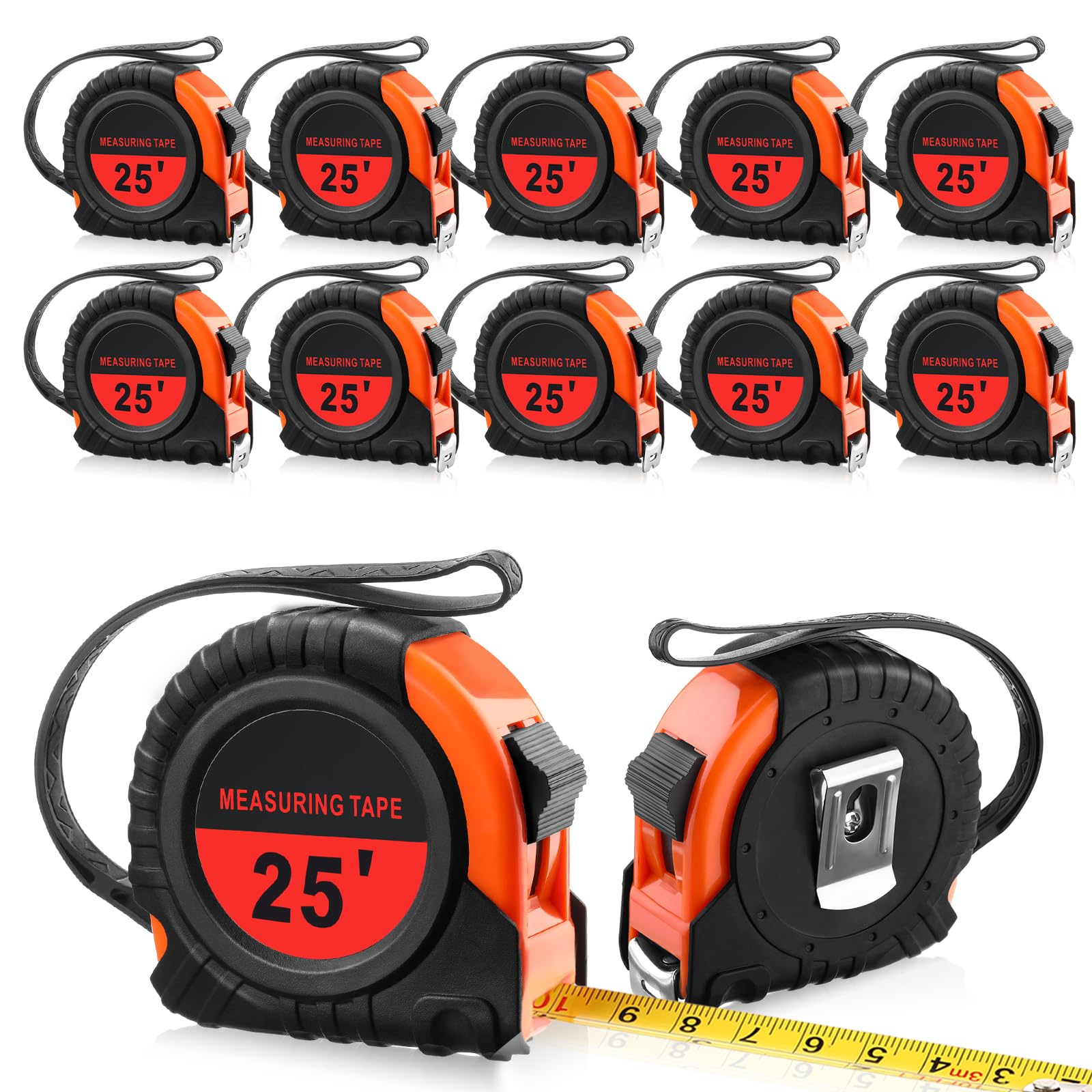 Photo 1 of Xuhal 12 Pieces 25 ft Tape Measures Bulk Retractable Measuring Tapes Easy Read Measurement with Pause Buttons for Adults Engineer Decorator, Standard Inches and Metric