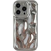 Caseative for iPhone 14 Pro Case, Light Silver | Water Ripple Wave Meteorite Bubble Pattern Chrome Plating Soft