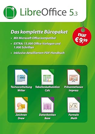 Libreoffice Software 5 3 Special Edition Fur Windows 10 8 1 7 Vista Und Xp Textbearbeitungsprogramm Tabellenkalkulation Prasentationen Inkl Pdf Handbuch 15 000 Office Vorlagen Amazon De Software