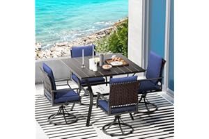 LEVELEVE 5 Piece Outdoor Patio Dining Set with 4 Swivel Dining Chairs & 1 Large Round Dining Table,Bistro Furniture Set for Lawn, Garden, Deck, Backyard and Porch