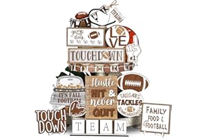 FairySandy 27 Pcs Football Tiered Tray Decor Farmhouse Decorations for Home Decor Rustic Wooden Football Ornament Table Centerpieces for Fans Club Home Supplies