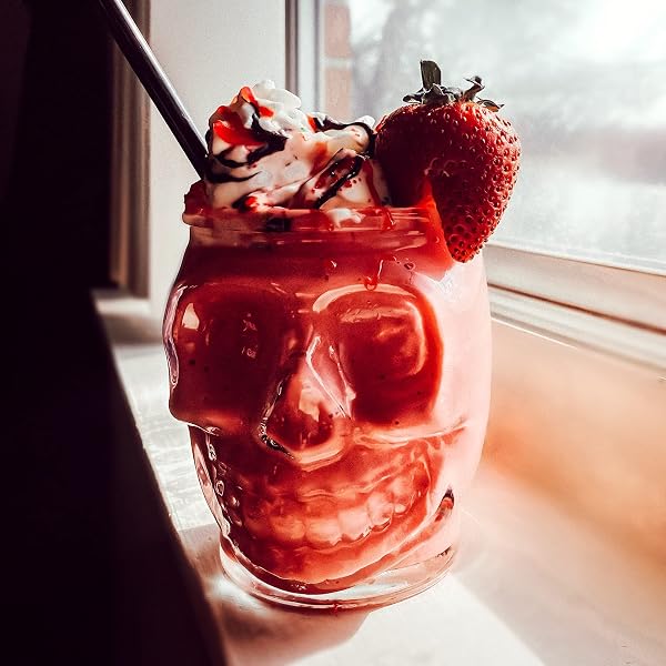 6 PACK – 15 OZ SUGAR SKULL GLASS SUMMERWEEN TUMBLERS – SET OF 6 CREEPY DRINKING CUPS -15 OZ, WITCHY GIFTS, SPOOKY GOTH GIFTS FOR WOMEN, – GOTHIC KITCHEN DECOR, WITCHY BARWARE SKULL JAR