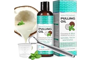 SDJUFEI Coconut Pulling Oil, (8 Fl.Oz) Mint Oil Pulling Mouthwash with Tongue Scraper, Natural Coconut Oil Pulling with Coconut & Peppermint Oil-Mouthwash, Fresh Breath & Teeth Whitening & Healthy Gums(1p)