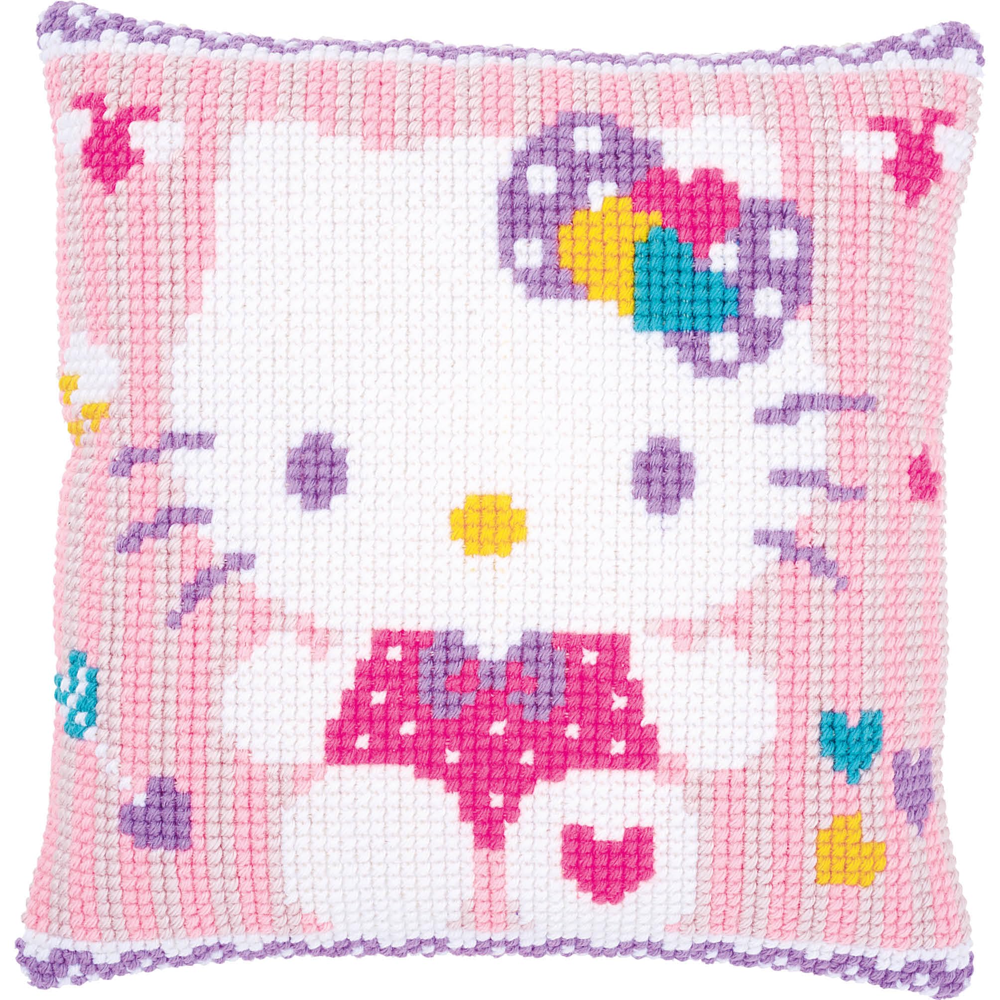Vervaco Cross Stitch Cushion Kit: Hello Kitty: Pastel, Cotton, NA, 40 x 40cm