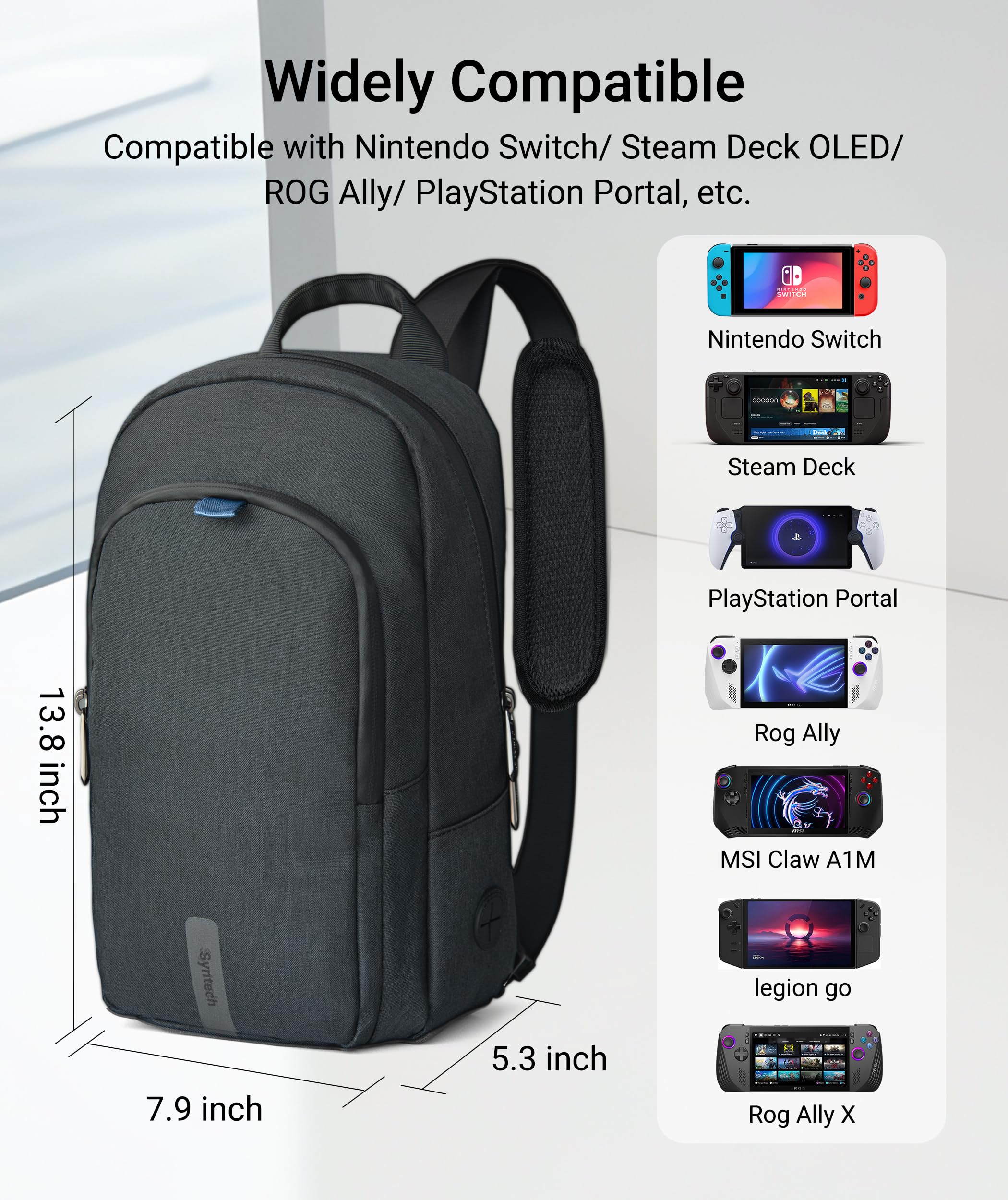 Syntech Carrying Case Compatible with Steam Deck OLED/ROG Ally X/Legion Go S, Sling Bag for Nintendo Switch 2/PS Portal, Portable Travel Bag for Consoles & Accessories with Large Storage Space, Black