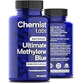 Chemist Labs Methylene Blue Capsules for Humans - USP Grade 99% Purity, Methylene Blue Pharmaceutical Grade, Third Party Tested, Supports Cellular & Mitochondrial Function, Made in USA, 120 Count