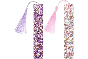 Piriuuo 2 Pcs Bookmarks for Girls, Glitter Resin Bookmarks Transparent Kids Art Bookmark with Colorful Silk Tassels for Women Girls Book Lovers Reading Presents
