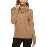 Woolicity Women's Cowl Neck Sweaters Long Sleeve Loose Fitting Ribbed Cozy Soft Casual Turtleneck Pullover Tops Camel