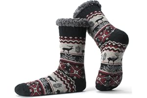 The Metluks Men's Slipper Socks with Non-Slip Grippers, Thermal Fuzzy Warm Sherpa Lining, Cozy Gifts