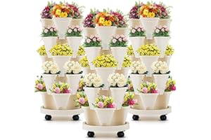 Nitial 3 Set 5 Tier Vertical Garden Planter Stackable Planters with Tray and Planting Tools Accessories for Indoor Outdoor Strawberries Herbs Peppers Flowers and Succulents