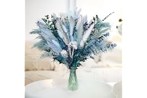 MIFGRA Pampas Grass Decor Dried Flowers with Blue Pampas Grass Boho Floral Arrangements for Home Office Wedding Centerpieces Rustic Blue Flowers Decor